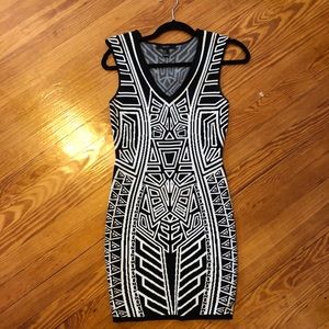 bodycon black and white patterned dress